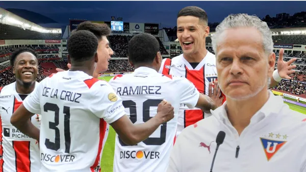 Jugadores de Liga de Quito y Esteban Paz (Foto tomada de: Primicias/Liga de Quito/API)