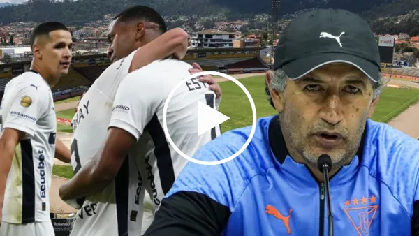 Jugadores de Liga de Quito y Patricio Hurtado (Foto tomada de: API/Deportivo Cuenca/Liga de Quito)