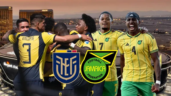 Jugadores Ecuador, jugadores Jamaica, escudos. Foto tomada de: La Tri/RPCTV