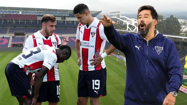 Jugadores Liga de Quito y Pablo Sánchez (Foto tomada de: Stadium/API/Liga de Quito)