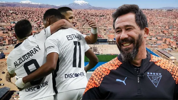 Jugadores Liga de Quito y Pablo Sánchez (Foto tomada de: Wikipedia/API/Liga de Quito)