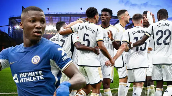 Jugadores Real Madrid y Moisés Caicedo (Foto tomada de: Wikipedia/Chelsea/DirecTV)