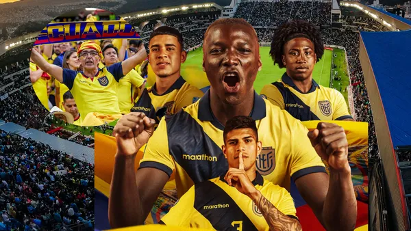Jugadores selección Ecuador, hinchas de La Tri. Foto tomada de: RT/Conmebol/La Tri