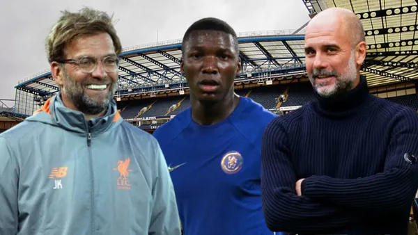 Jürgen Klopp, Moisés Caicedo y Pep Guardiola en Stamford Bridge (Foto tomada de: Wikipedia/EFE/TVC/GQ)