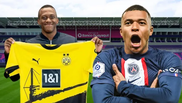 Justin Lerma y Kylian Mbappé en el Estadio Banco de Banco de Guayaquil (Foto tomada de: Primicias/agnfootball/Europa Press)
