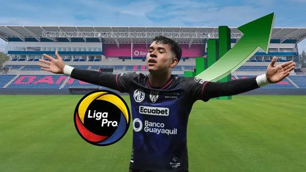 Kendry Páez celebrando, sello Liga Pro. Foto tomada de: Independiente del Valle/PESLogos