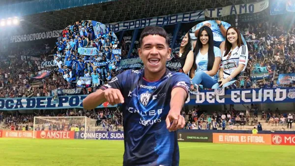 Kendry Páez con hinchas de Emelec sonriendo en el estadio Capwell