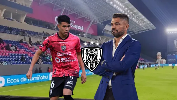 Kendry Páez en el estadio de Independiente del Valle y el DT Javier Gandolfi