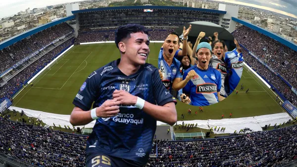 Kendry Páez feliz en el estadio Capwell con los hinchas de Emelec
