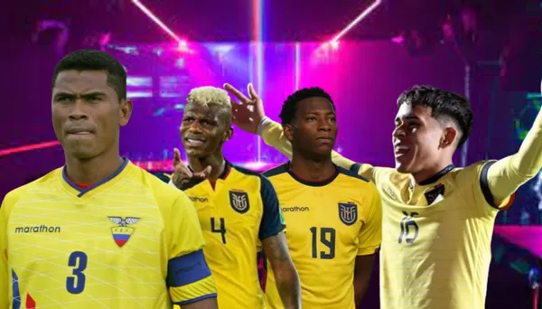 Kendry Páez, Gonzalo Plata y Robert Arboleda con la camiseta de la 'Tri', al lado Iván Hurtado. FOTO: Paralelo Estudio