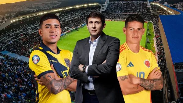 Kendry Páez, Jua Pablo Varsky, James Rodríguez. Foto tomada de: Conmebol/La Tri/Sitemarca