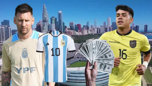 Kendry Páez y Lionel Messi en Soldier Field (Foto tomada de: WGN/La Tri/AFA/Metro/Adidas)