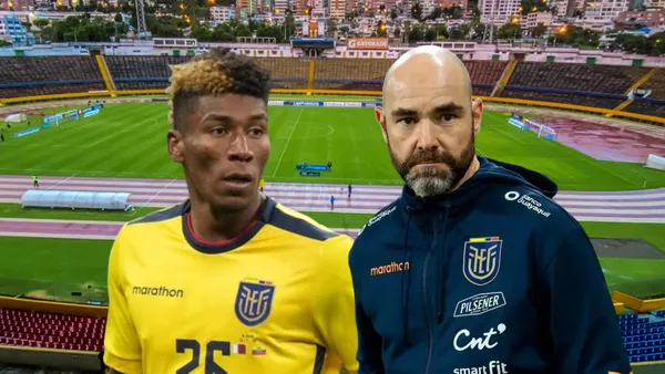 Kevin Rodríguez preocupado, Félix Sánchez enojado. Foto tomada de: Diario La Hora/API