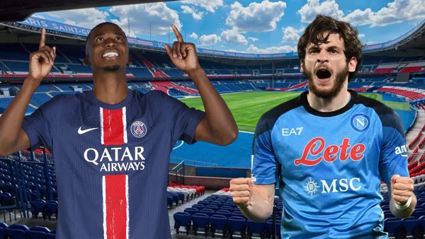 Khvicha Kvaratskhelia y Willian Pacho (Foto tomada de: PSG/Napoli)