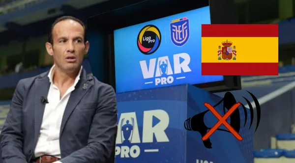 La pantalla del VAR en la Liga Pro, al lado Francisco Egas. FOTO: Federación Ecuatoriana de Fútbol