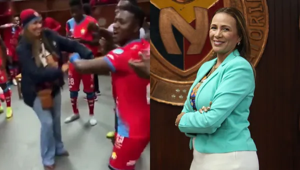 La presidenta de El Nacional se puso a bailar con los jugadores luego de ganarle al Delfín