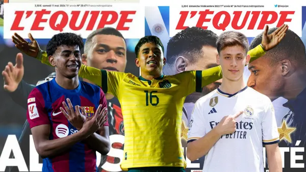 Lamine Yamal celebrando, Kendry Páez festejo, Arda Guler posando. Foto tomada de: FC Barcelona/La Tri/Real Madrid