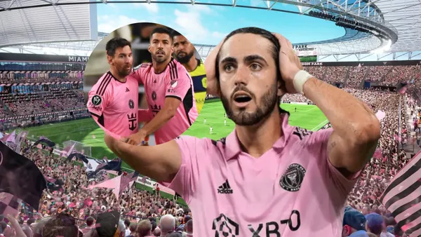 Leonardo Campana lamentándose viendo a Messi y Suárez