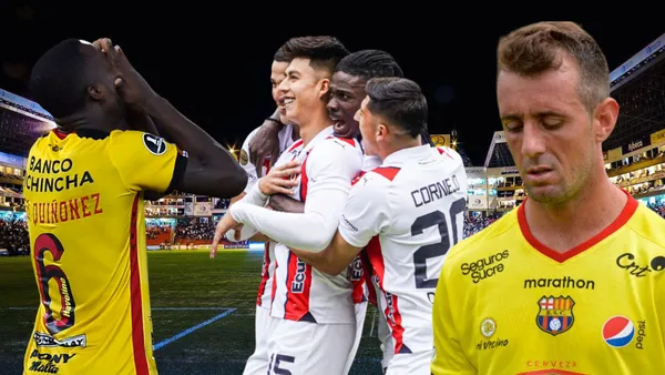 Leonel Álvarez, Damián Díaz y jugadores de Liga de Quito (Foto tomada de: Liga de Quito/API)