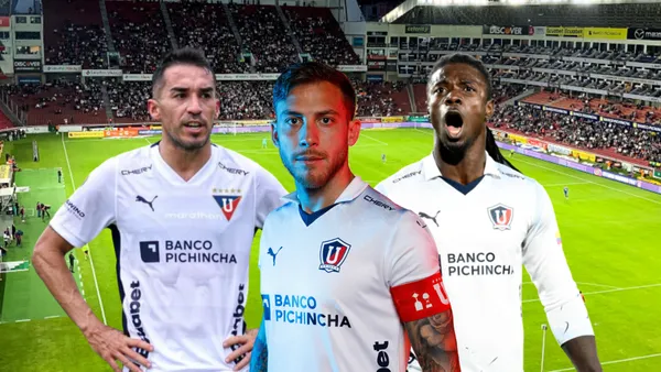 Lisandro Alzugaray enojado, Ezequiel Piovi posando, Ricardo Adé gritando. Foto tomada de: Liga de Quito