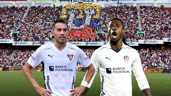 Lisandro Alzugaray molesto, Ricardo Adé gritando. Foto tomada de: Liga de Quito