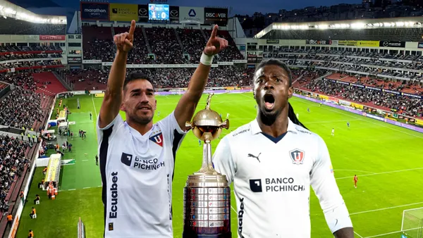 Lizandro Alzugaray festejando el gol y Ricardo Adé gritando en el partido de Copa Libertadores