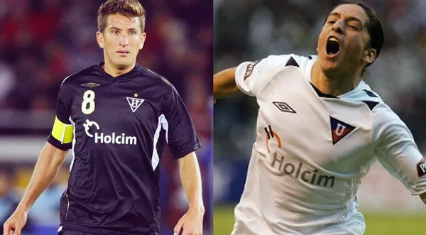 Los ex jugadores de Liga Deportiva Universitaria de Quito practicaban como porteros y el Pato recordó el golazo que le marcó al Piojo