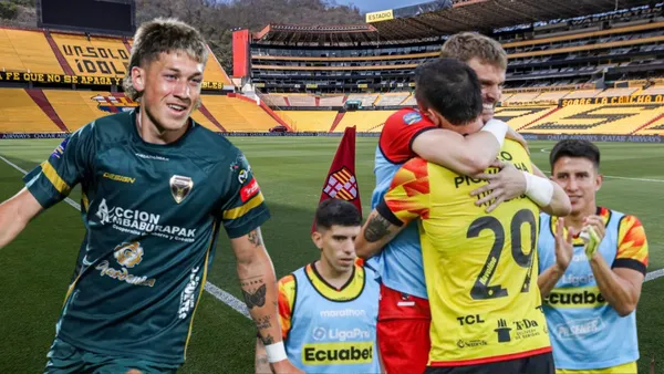 Luca Klimowicz y jugadores de Barcelona SC (Foto tomada de: Barcelona SC/API)