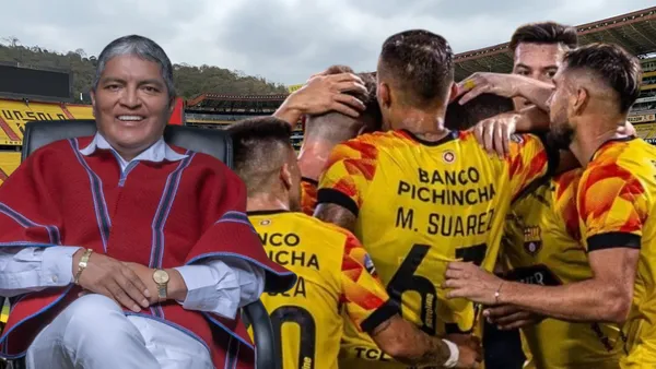 Luis Alfonso Chango y jugadores de Barcelona SC (Foto tomada de: Barcelona SC/API/Luis Alfonso Chango)