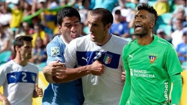 Luis Suárez, Giorgio Chiellini y Alexander Domínguez (Foto tomada de: FIFA/API)