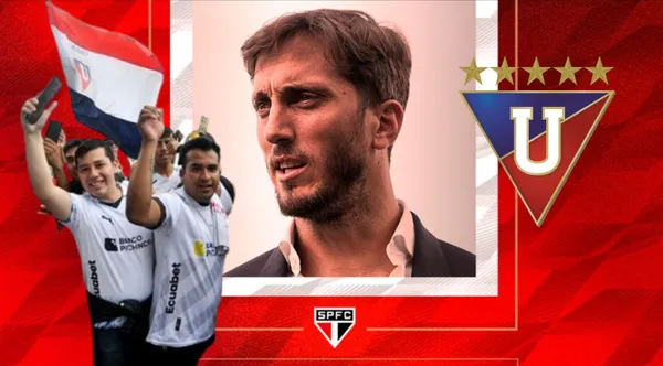 Luis Zubeldía, al lado los hinchas de Liga de Quito. FOTO: Líbero