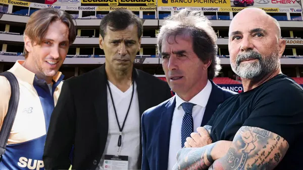 Luis Zubeldía, Fabián Bustos, Guillermo Almada y Jorge Sampaoli (Foto tomada de: Liga de Quito/Mexsport/São Paulo/La Hora/API)