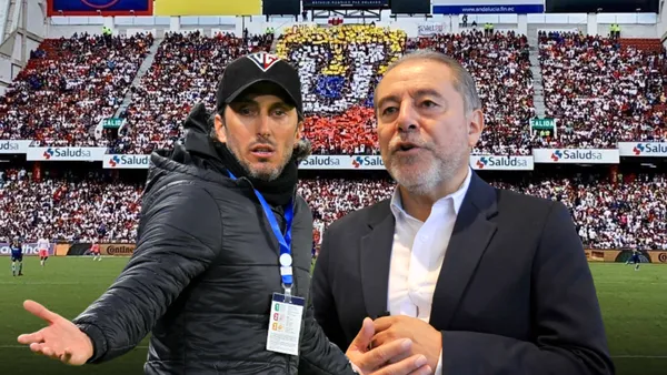 Luis Zubeldía reclamando, Isaac Álvarez contestando. Foto tomada de: Radio La Red/API