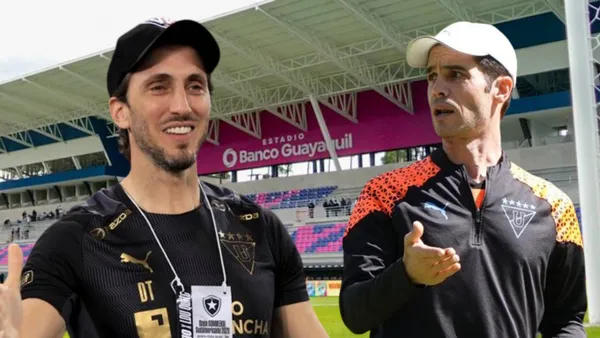 Luis Zubeldía y Josep Alcácer en el Estadio Banco de Guayaquil (Foto tomada de: API/Ecuavisa/Liga de Quito)