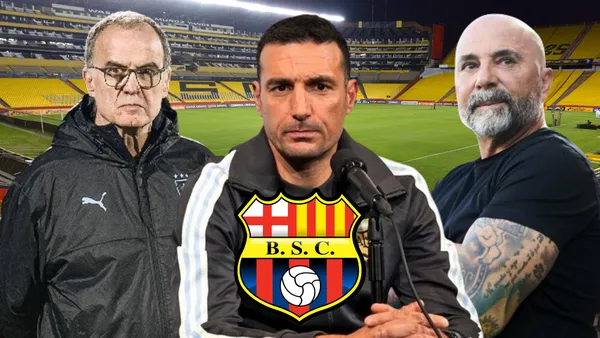 Marcelo Bielsa, Lionel Scaloni y Jorge Sampaoli en el Estadio Monumental (Foto tomada de: La Hora/ESPN/Sevilla/Marca)