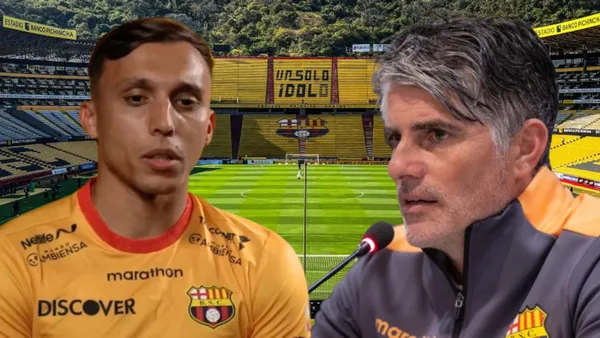 Mathías Suárez con Diego López en el Monumental de Barcelona SC (Foto tomada de: El Comercio/Primicias/Barcelona SC)