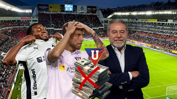 Michael Estrada lamentándose, Eezequiel Piovi tomándose la cabeza, Isaac Álvarez. Foto tomada de: Liga de Quito/La Red