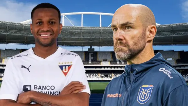 Michael Estrada y Félix Sánchez en el Estadio Olímpico Nilton Santos (Foto tomada de: Doble Amarilla/Liga de Quito/FEF)