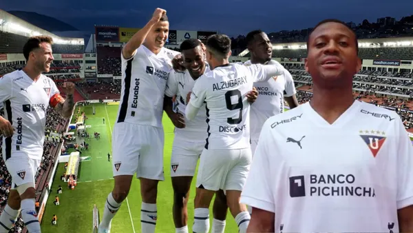 Michael Estrada y jugadores de Liga de Quito (Foto tomada de: Primicias/API/Liga de Quito)