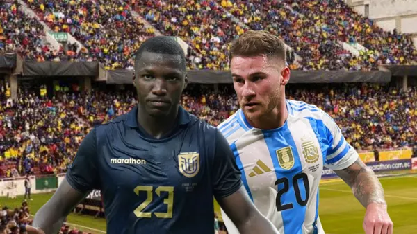 Moisés Caicedo, Alexis Mac Allister. Foto tomada de: La Tri/Selección Argentina