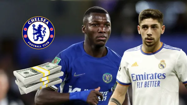 Moisés Caicedo con la camiseta de Chelsea, al lado Federico Valverde con la de Real Madrid. FOTO: Studiofutbol