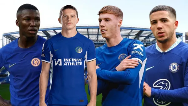 Moisés Caicedo, Conor Gallagher, Cole Palmer y Enzo Fernández en Stamford Bridge(Foto tomada de: The Sun/Chelsea/Marca)