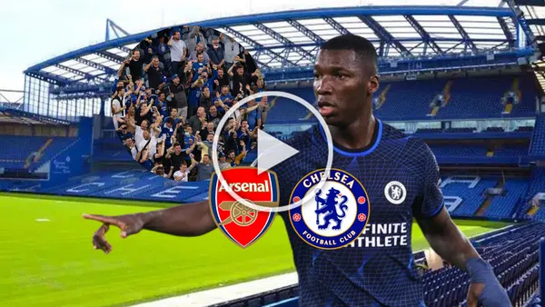 Moisés Caicedo dando indicaciones, escudos de Arsenal y Chelsea. Foto tomada de: Chelsea/Ecuavisa