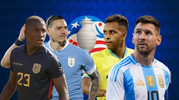 Moisés Caicedo, Darwin Núñez, Rodrygo, Lionel Messi. Foto tomada de: Caras y Caretas/El Deportivo.com/Transfermarkt/La Tri