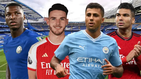 Moisés Caicedo, Declan Rice, Rodri y Cosemiro en Stamford Bridge (Foto tomada de: LED/Goal/Transfermarkt)