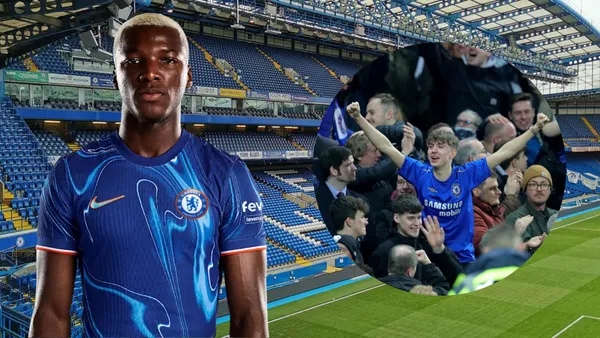 Moisés Caicedo e hinchas del Chelsea (Foto tomada de: Stadium/Chelsea)