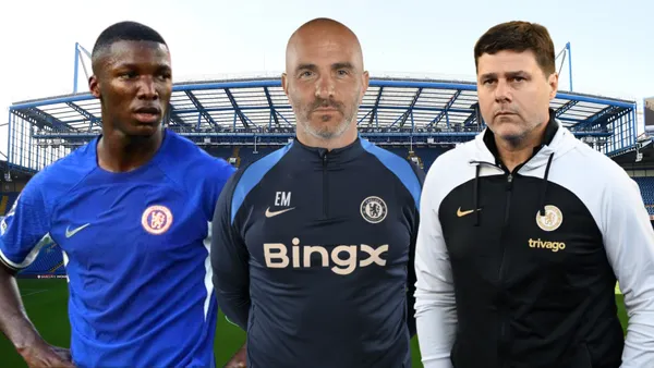 Moisés Caicedo, Enzo Maresca y Mauricio Pochettino (Foto tomada de: The Sun/Chelsea/Sol)