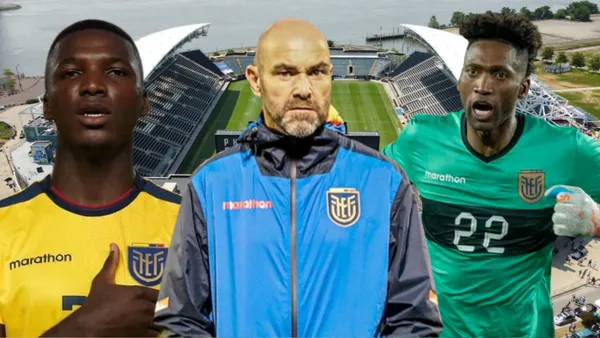 Moisés Caicedo, Félix Sánchez y Alexander Domínguez (Foto tomada de: Oscar Ovando/Moisés Caicedo/EFE/La Tri)