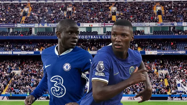 Moisés Caicedo jugando, Kanté en acción. Foto tomada de: Marca/Chelsea