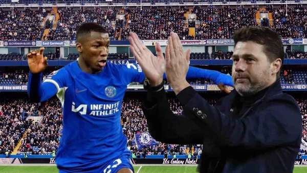 Moisés Caicedo jugando, Mauricio Pochettino aplaudiendo. Foto tomada de: Récord/Chelsea